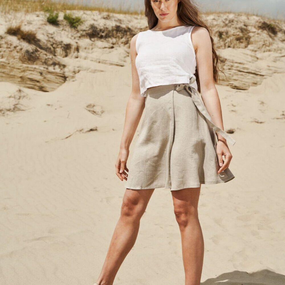 Candice Linen mini wrap skirt with pockets